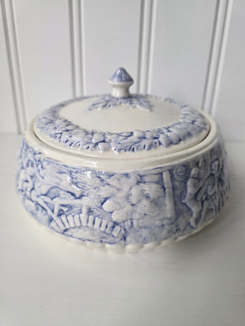 Vintage Mildred Greer Art Pottery Blue White Covered Dish Bowl 1982 80s Decor - Picture 2 of 9